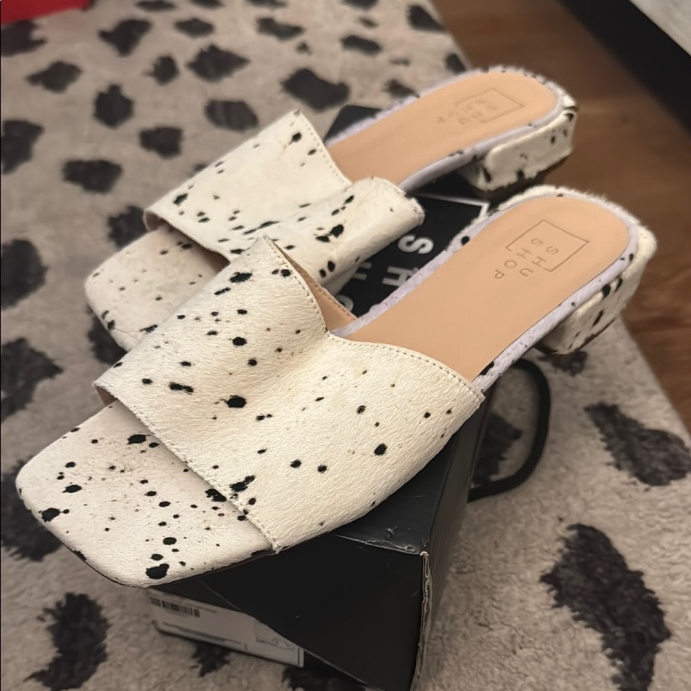 Spotted White and Black Mule Sandals